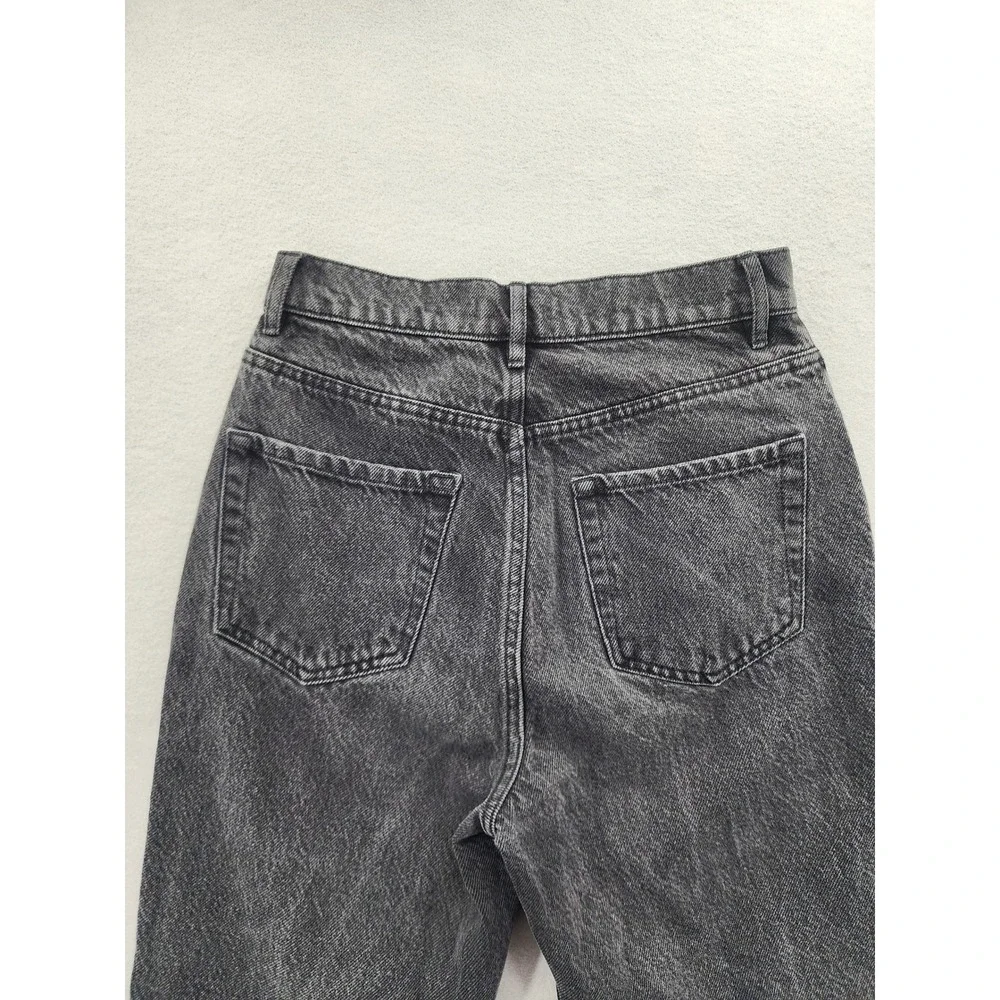 PacSun High Rise Straight Leg Jeans 26 Washed Black Button Fly Raw Hem Denim